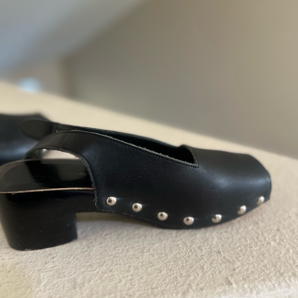 Comme des Garçons black Studded leather Slingback Block Heel Women's Shoes FLAWD - Picture 10 of 12